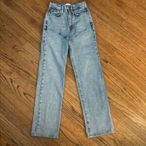 $337 Triarchy Women's Blue Stirrup Seamed Straight Denim Jeans Pants Size 25